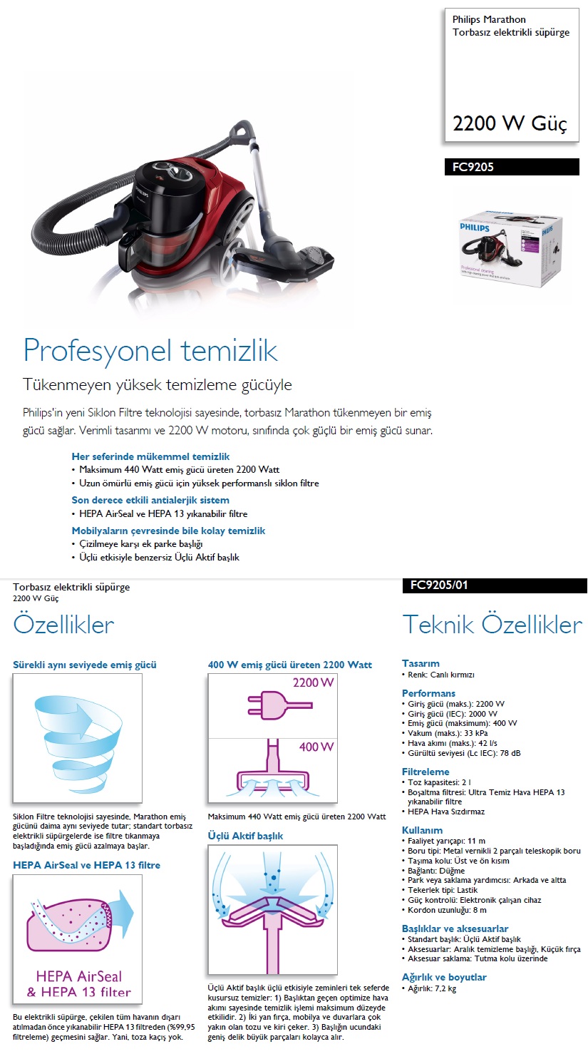 Philips FC9205 Marathon 2200 Elektrikli S�p�rge