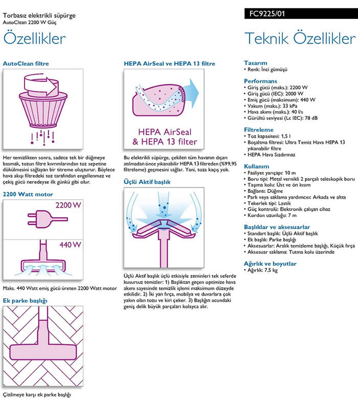 Philips FC9225 Autoclean Marathon Toz Torbas�z Elekrikli S�p�rge