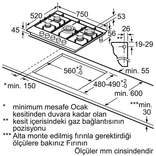 Bosch PCQ7A5M90E Wok Gözlü Inox Ankastre Ocak